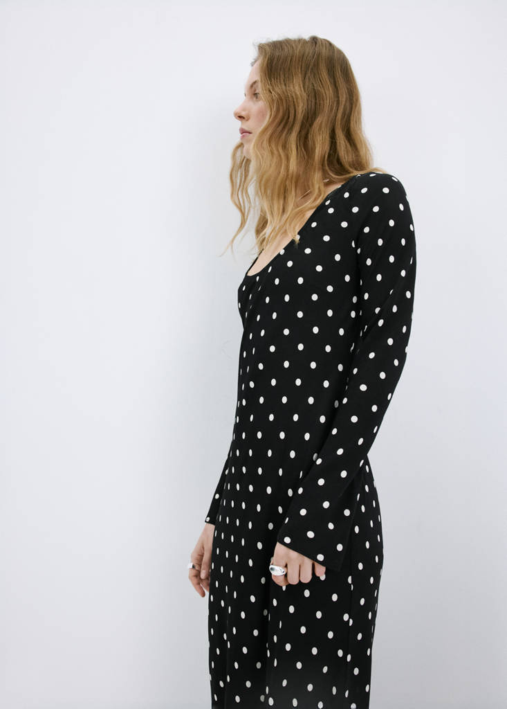 Robe À Pois À Manches Longues