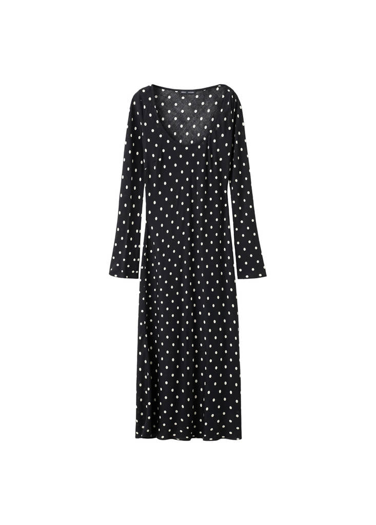 Robe À Pois À Manches Longues