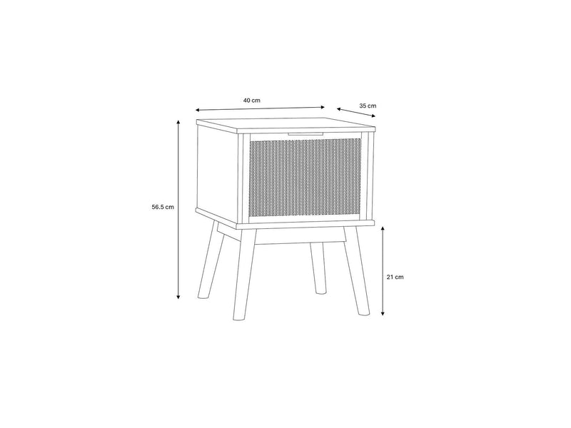 Bedside Table - Albi - Solid Wood and Rattan