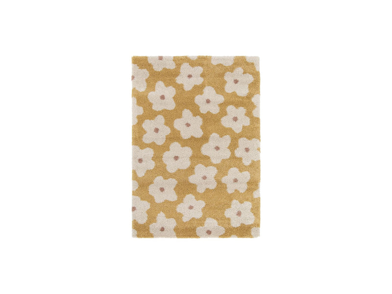 Tapis Poils Courts Suzy Motif Fleur - Jaune