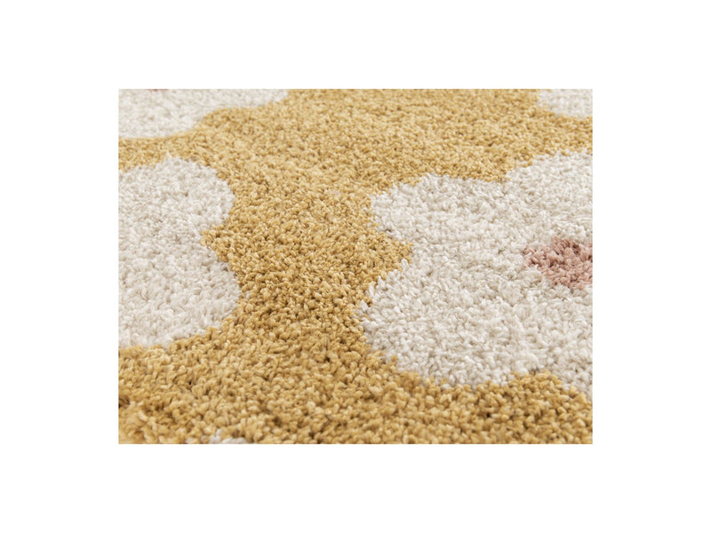 Tapis Poils Courts Suzy Motif Fleur - Jaune