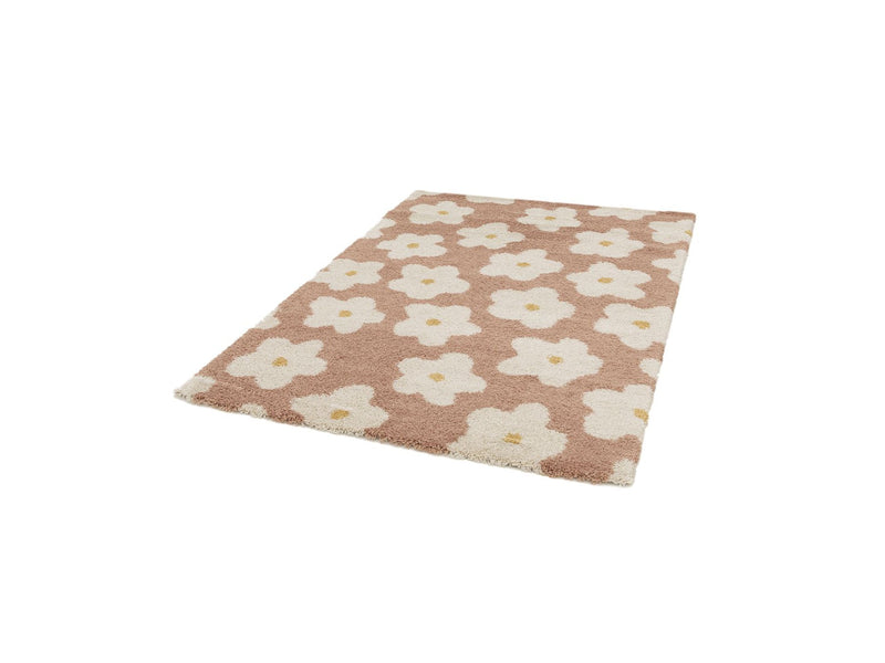 Tapis Poils Courts Suzy Motif Fleur - Rose