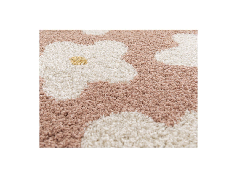 Tapis Poils Courts Suzy Motif Fleur - Rose