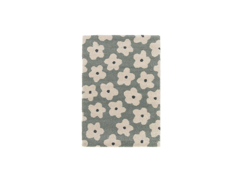 Tapis Poils Courts Suzy Motif Fleur - Bleu