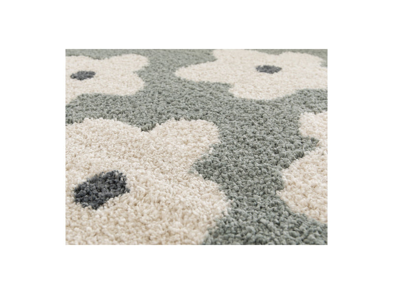 Tapis Poils Courts Suzy Motif Fleur - Bleu