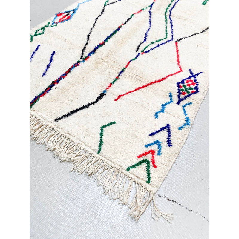 Tapis Berbère Marocain Azilal - Ecru À Motifs Colorés