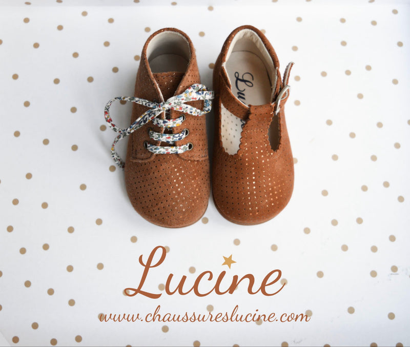 Chaussures Bottillons Salomés À Boucle Inès - Cuir Camel Pois Irisé - Fille