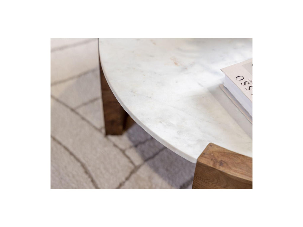 Round Coffee Table - Torvi - Marble Top and Solid Acacia Wood Legs
