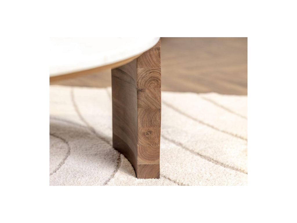 Round Coffee Table - Torvi - Marble Top and Solid Acacia Wood Legs