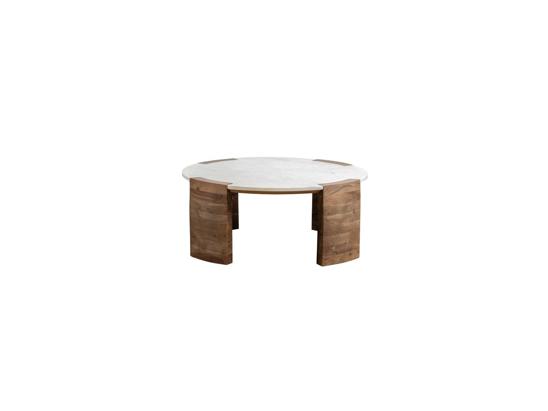 Round Coffee Table - Torvi - Marble Top and Solid Acacia Wood Legs