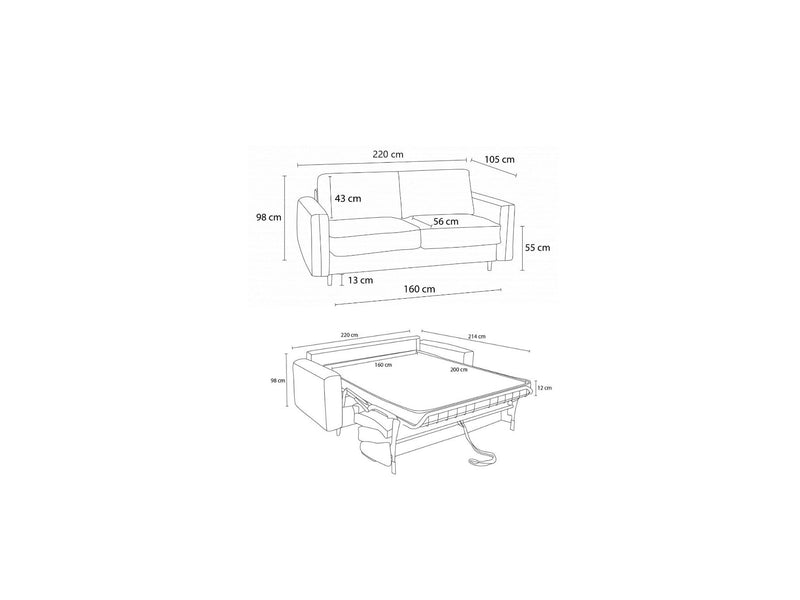 Canapé Droit Convertible Ouverture Express - Cocoone - Tissu Bouclette - 160X200