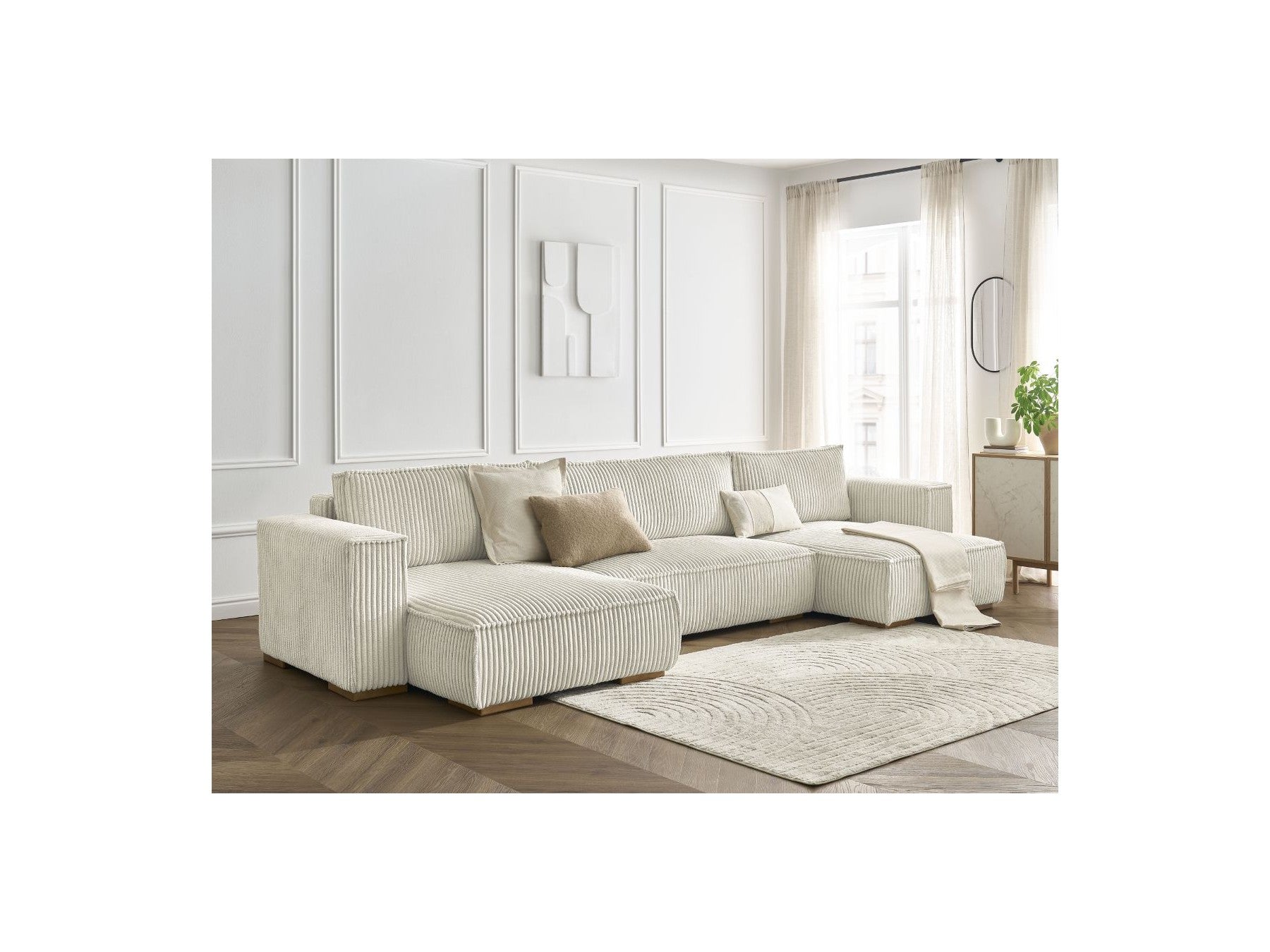 Convertible Panoramic Sofa with Storage Compartment - Chelsea - Soft Wide-Rib Corduroy