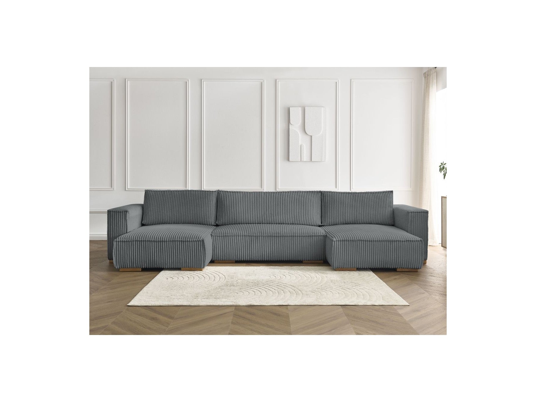 Convertible Panoramic Sofa with Storage Compartment - Chelsea - Soft Wide-Rib Corduroy