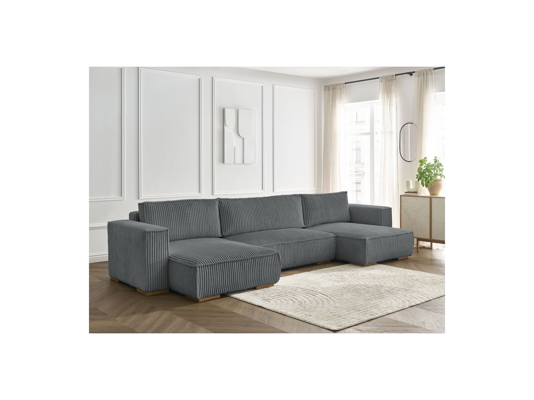 Convertible Panoramic Sofa with Storage Compartment - Chelsea - Soft Wide-Rib Corduroy