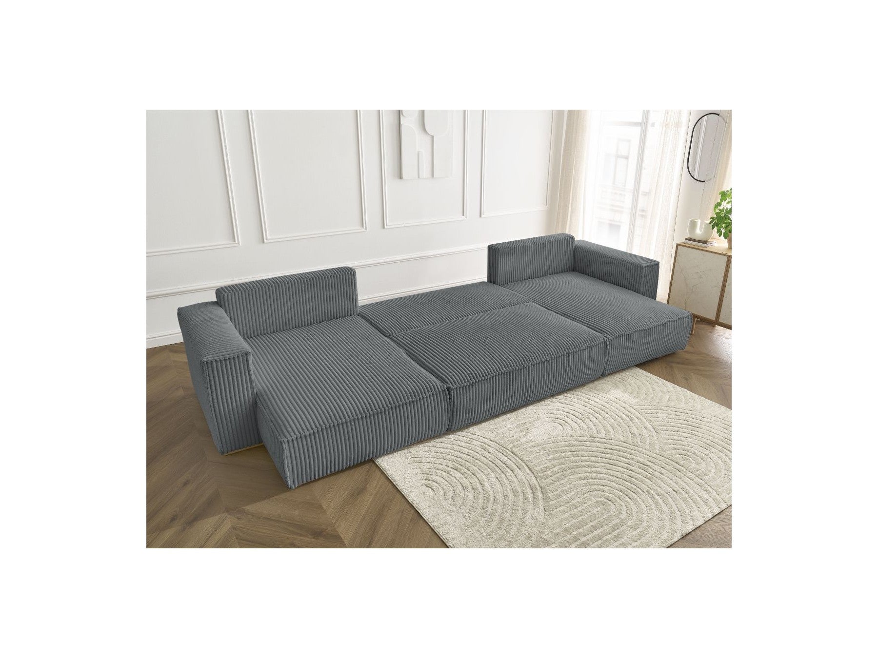 Convertible Panoramic Sofa with Storage Compartment - Chelsea - Soft Wide-Rib Corduroy