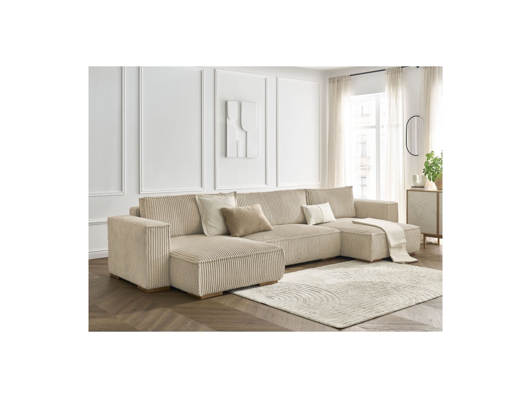 Convertible Panoramic Sofa with Storage Compartment - Chelsea - Soft Wide-Rib Corduroy