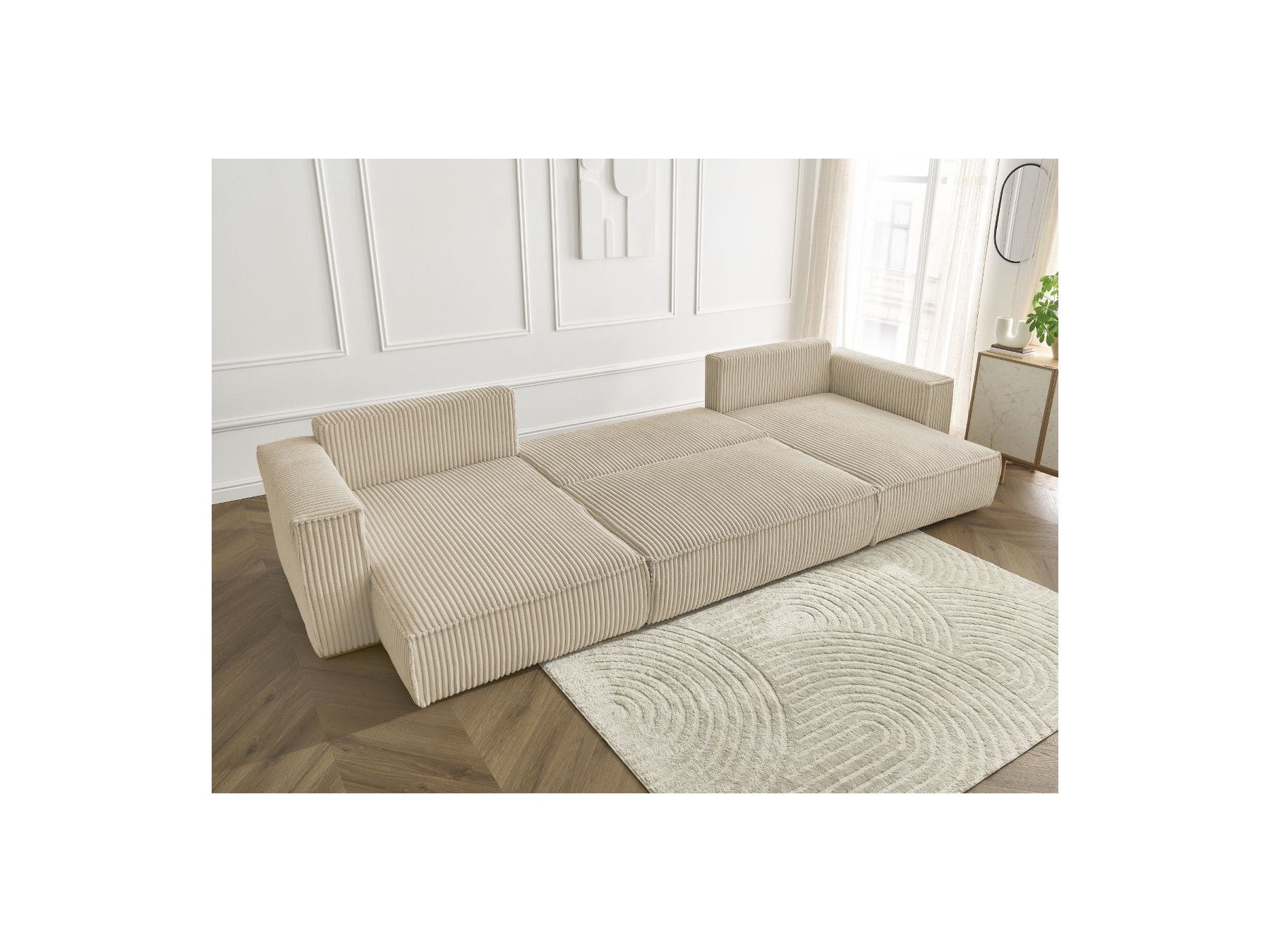 Convertible Panoramic Sofa with Storage Compartment - Chelsea - Soft Wide-Rib Corduroy