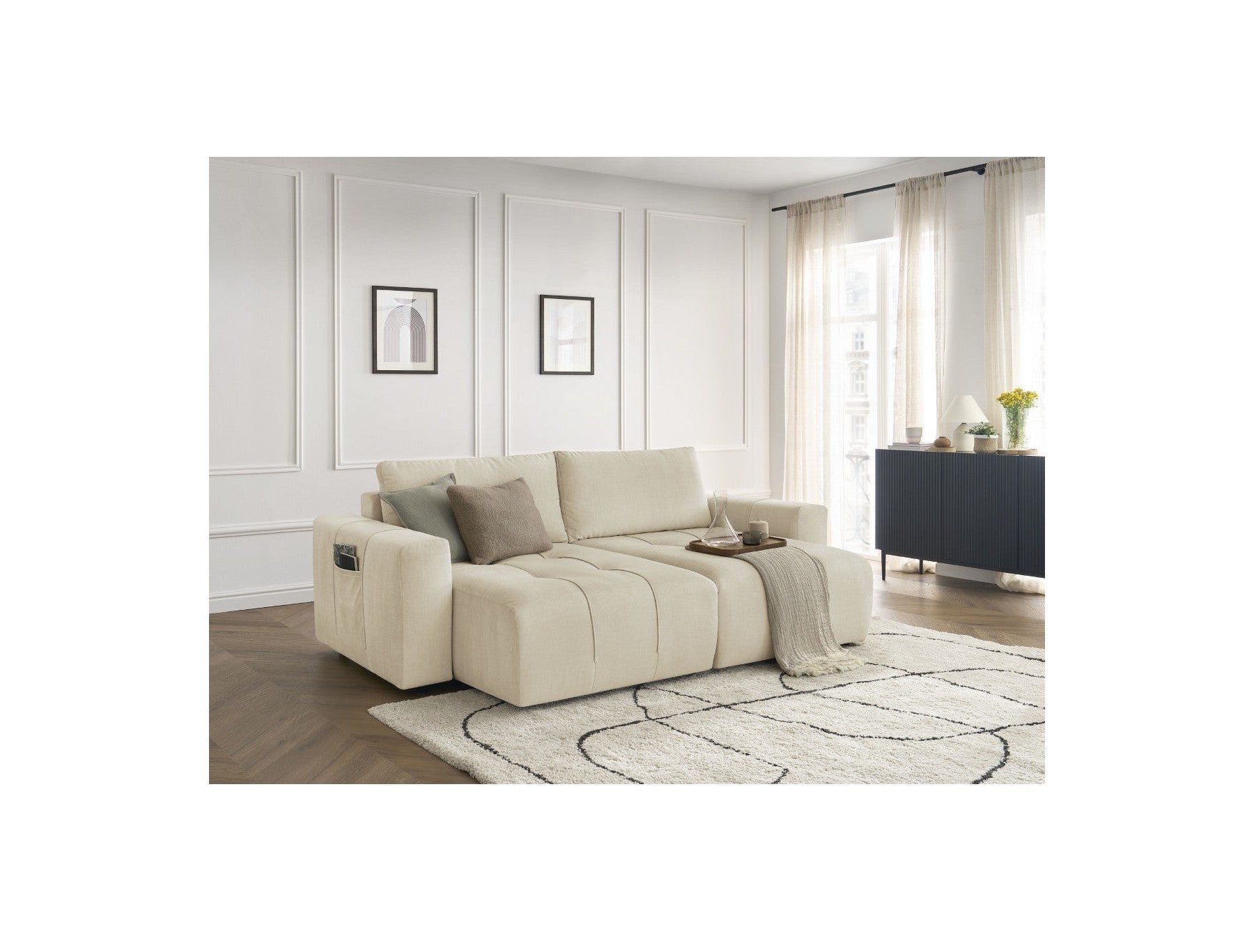 Fixed Straight 4-Seater Sofa - Arsene - Deep Seat - Velvet Fabric