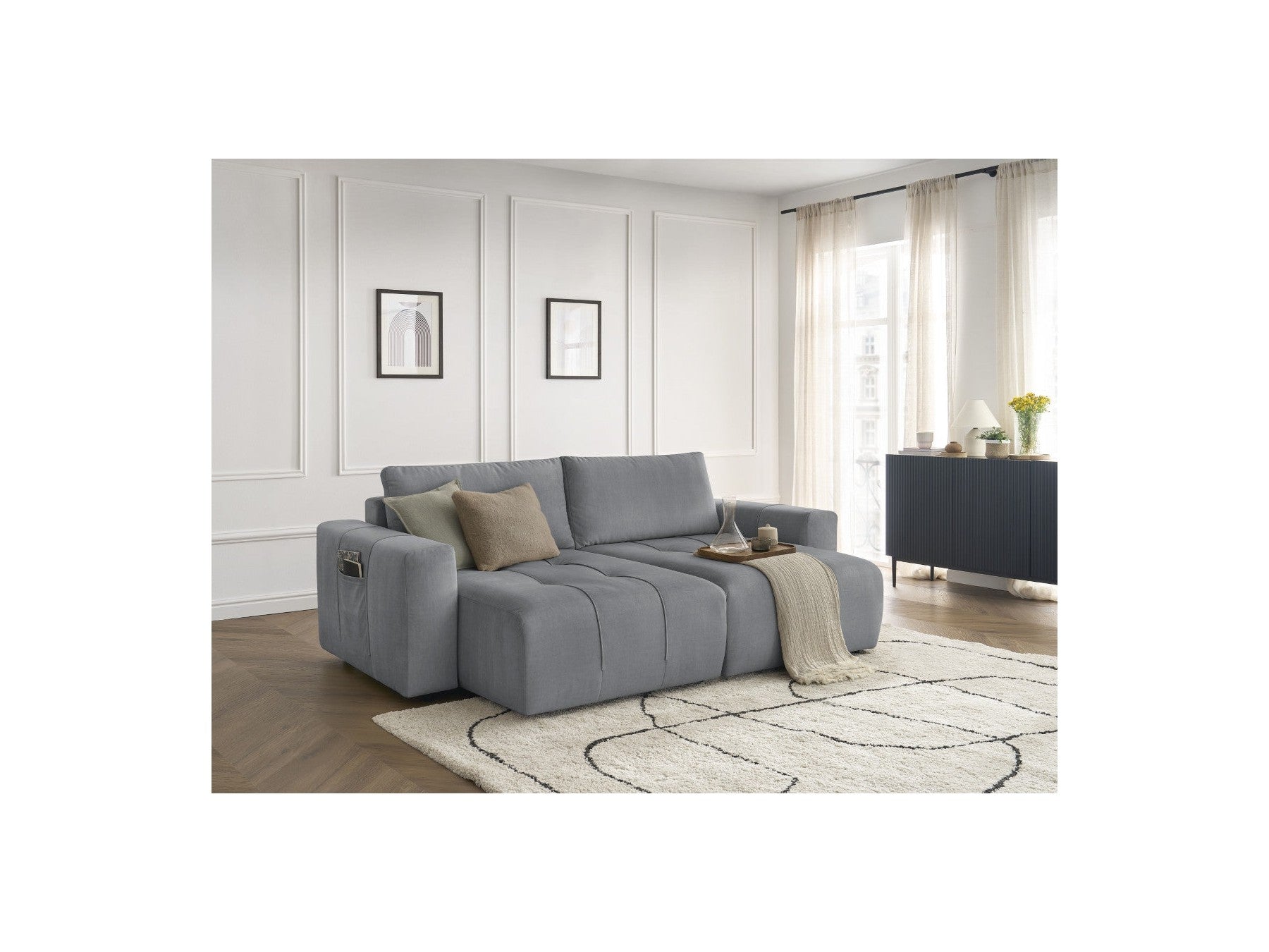 Fixed Straight 4-Seater Sofa - Arsene - Deep Seat - Velvet Fabric
