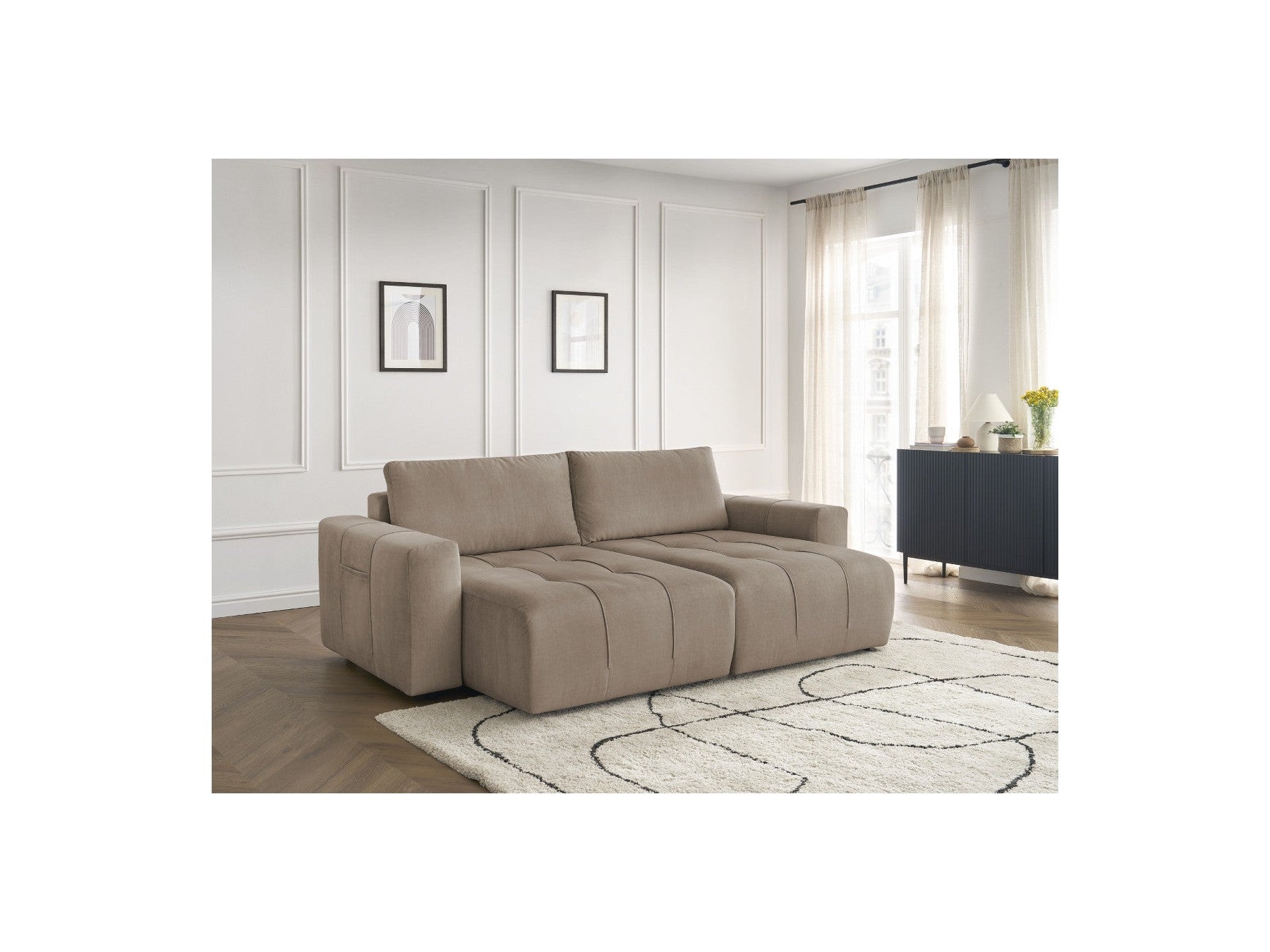Fixed Straight 4-Seater Sofa - Arsene - Deep Seat - Velvet Fabric