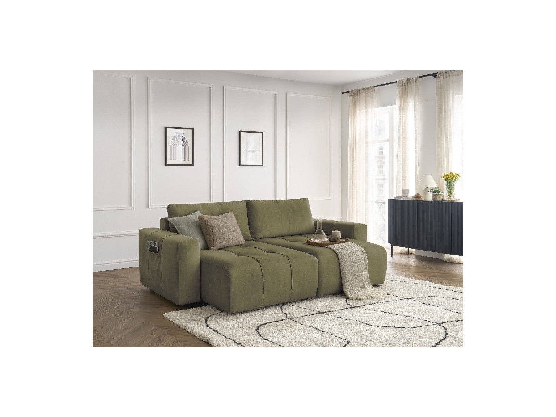 Fixed Straight 4-Seater Sofa - Arsene - Deep Seat - Velvet Fabric