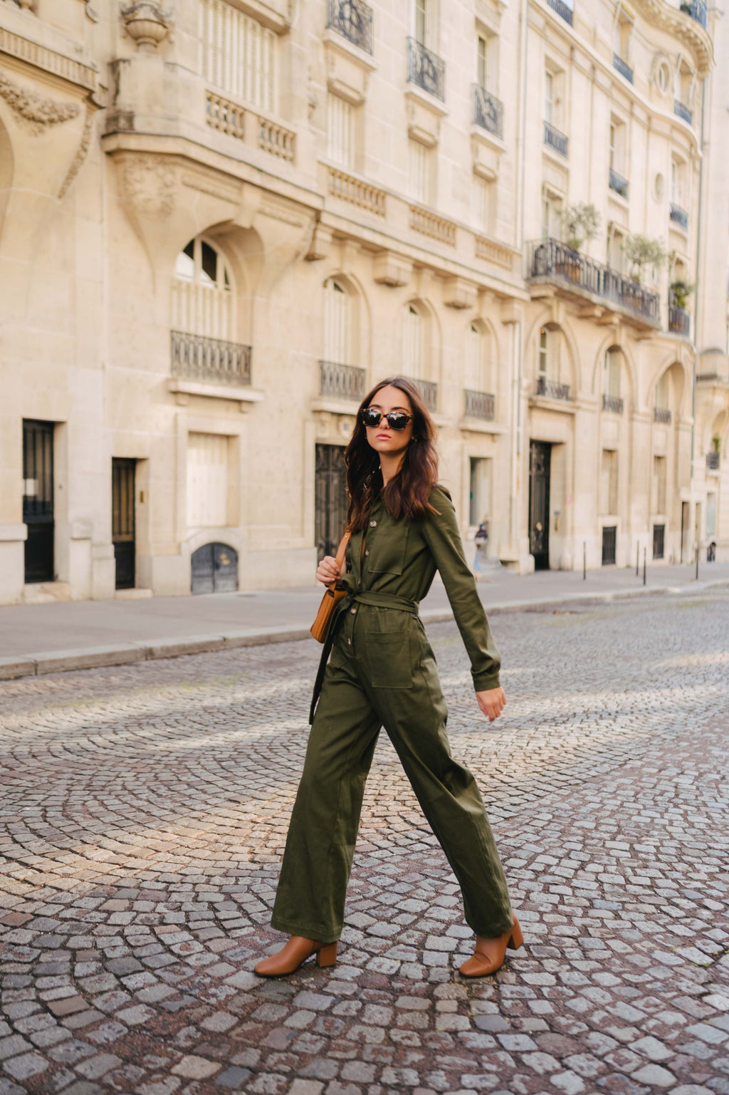 Morgane Khaki Gabardine Jumpsuit