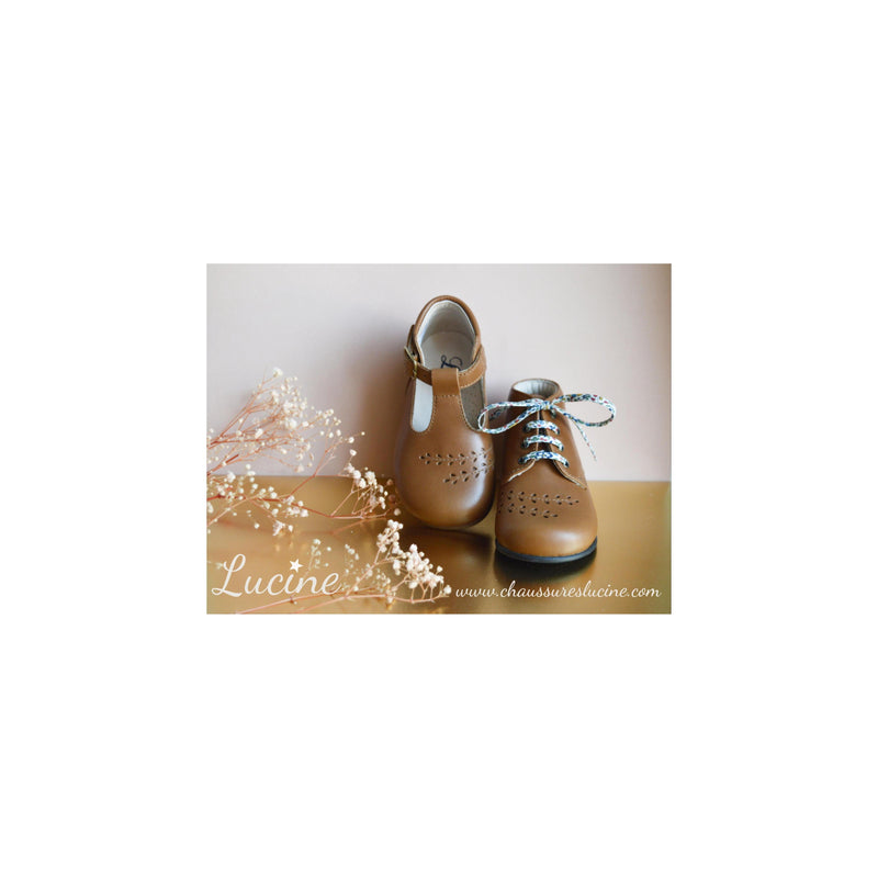 Isis Lace-up Booties Shoes - Camel Leather - Girl