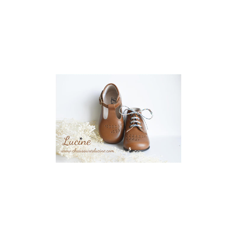 Isis Lace-up Booties Shoes - Camel Leather - Girl