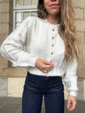 White Lola Cardigan With Lace Collar