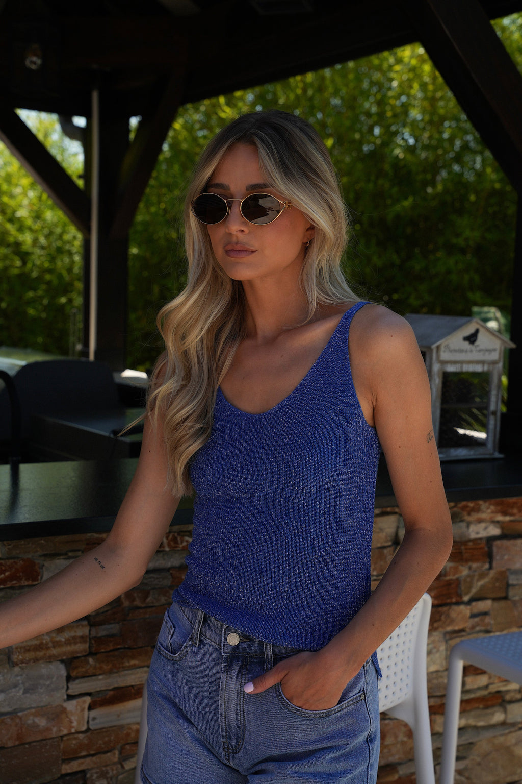 Norra Sequinned Top - Blue