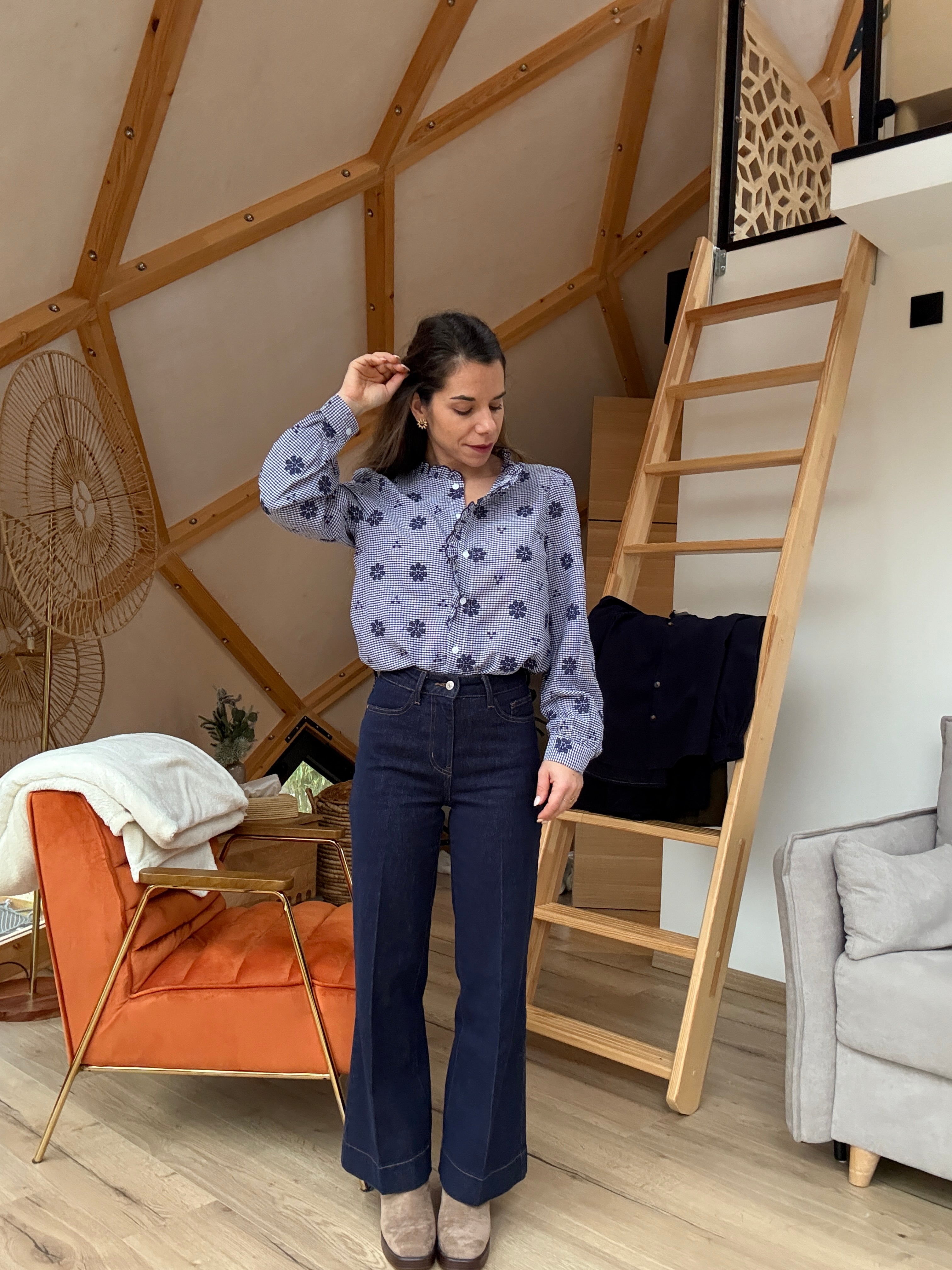 Elsa navy embroidered blouse