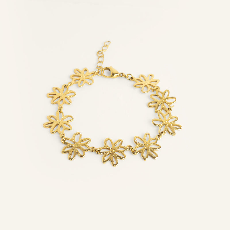 Bracelet fleur acier inoxydable doré 
