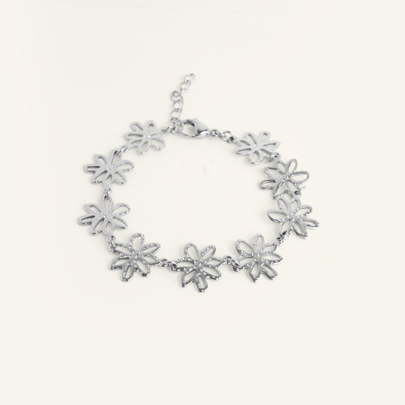 Bracelet fleur acier inoxydable argenté 