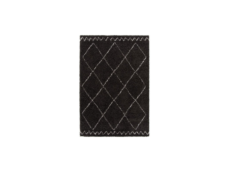 Simon - Tapis Poils Longs - Motif Graphique - Noir