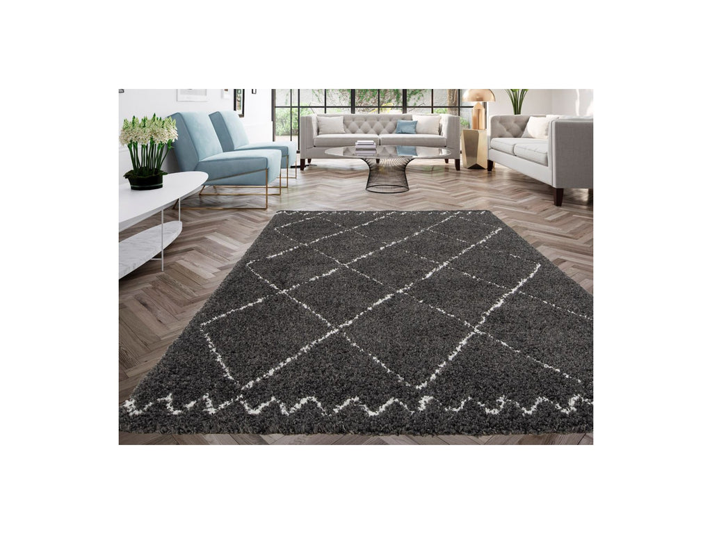 Simon - Alfombra de pelo largo - Motivo gráfico - Negro