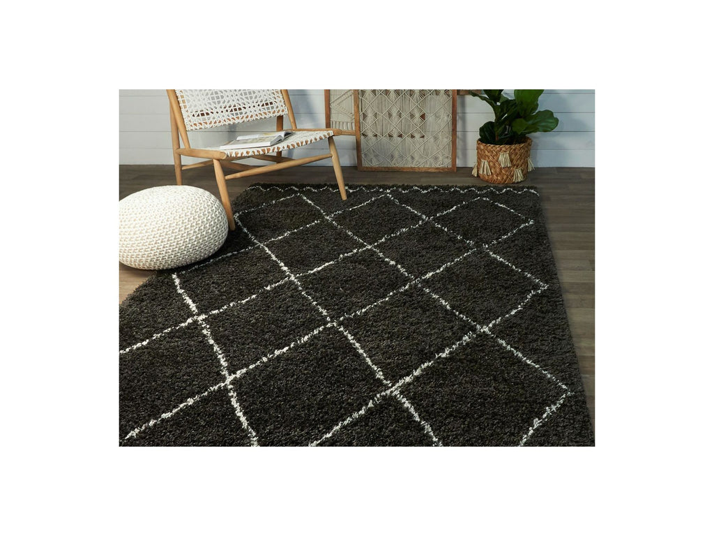 Simon - Alfombra de pelo largo - Motivo gráfico - Negro