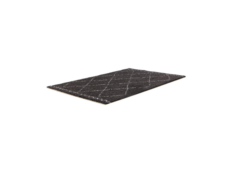 Simon - Tapis Poils Longs - Motif Graphique - Noir