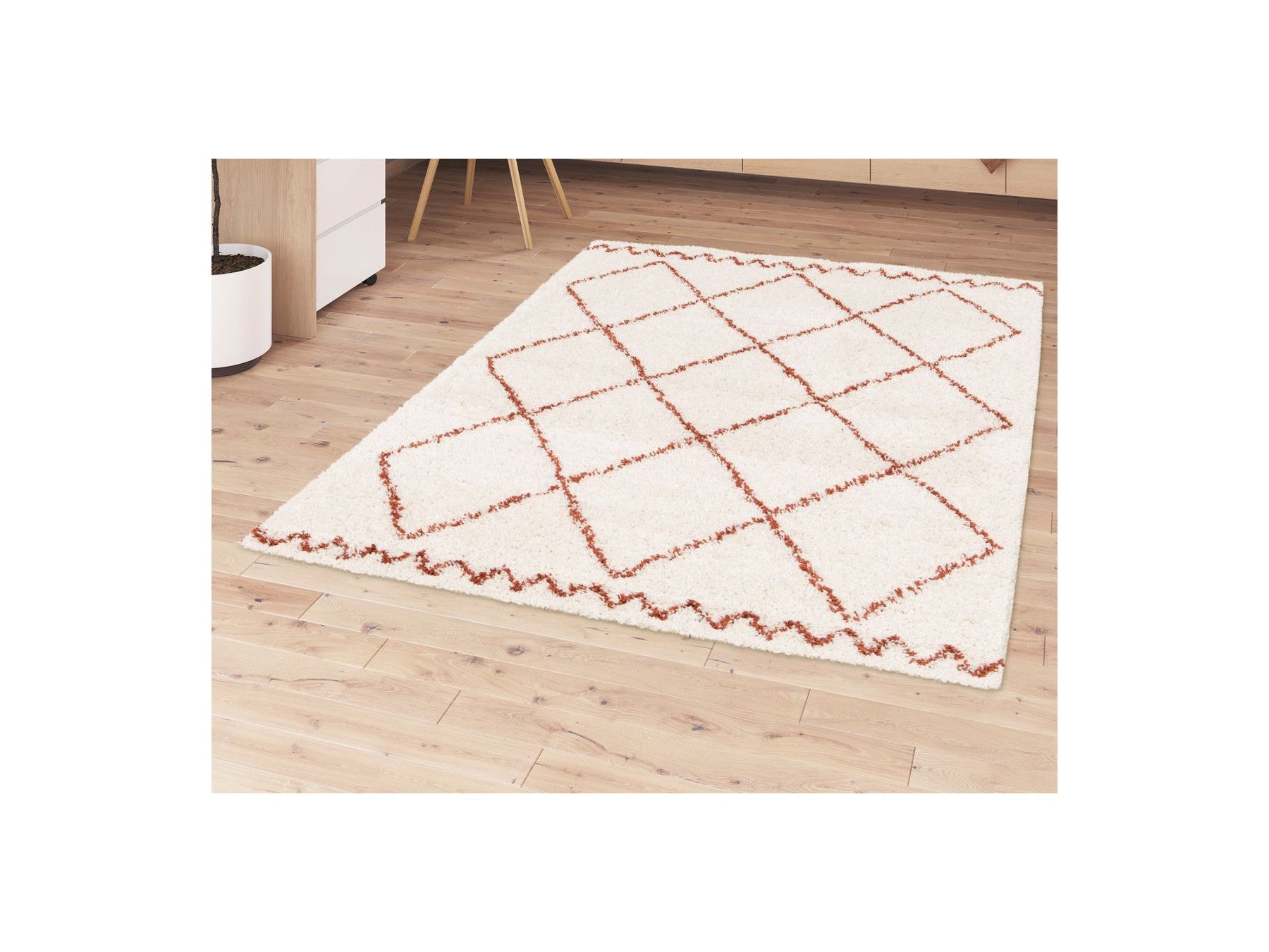 Simon - Long-Pile Rug - Graphic Pattern - Beige