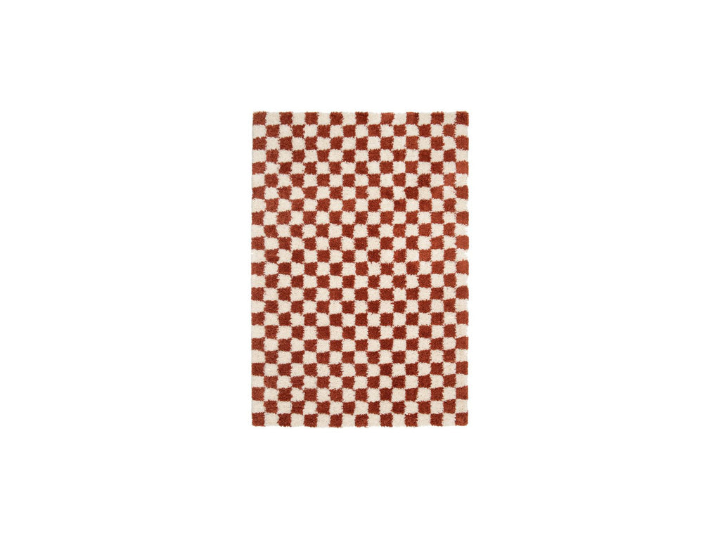 Damien - Long Pile Rug - Checkerboard Pattern - Orange