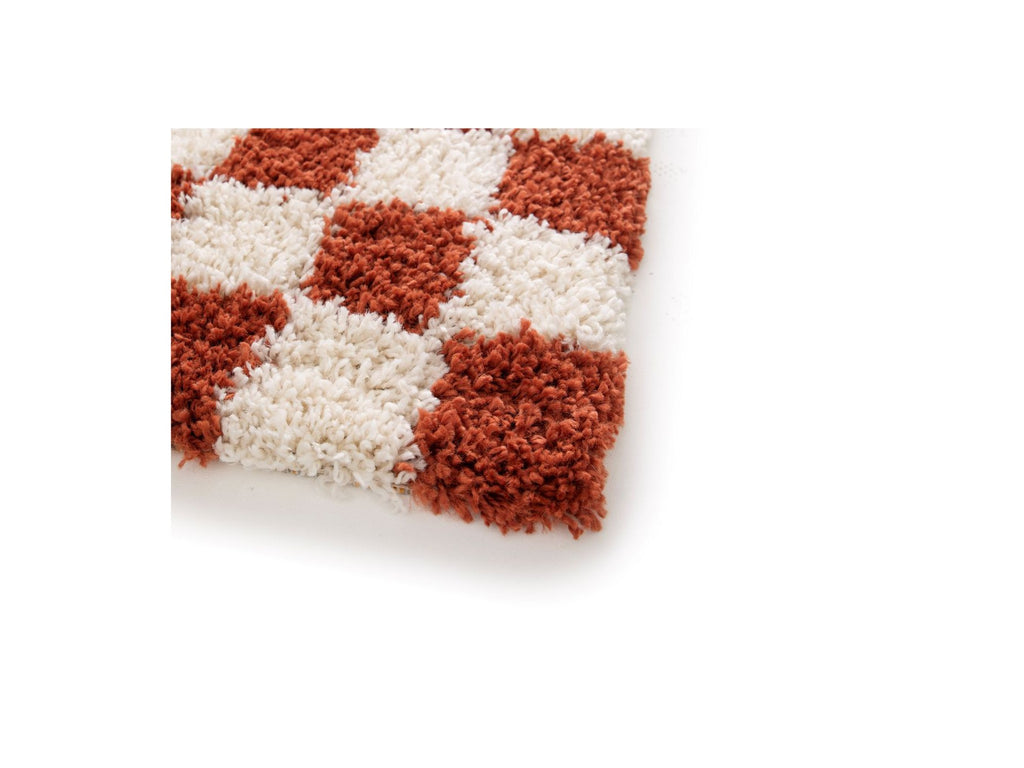 Damien - Long Pile Rug - Checkerboard Pattern - Orange