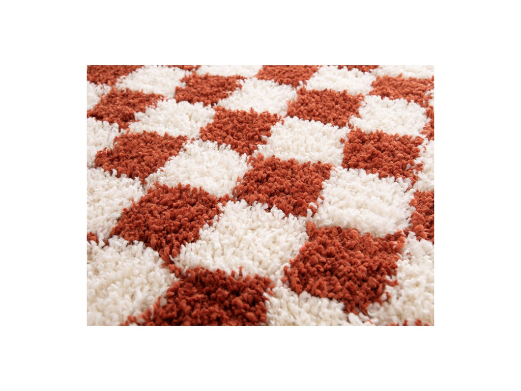 Damien - Long Pile Rug - Checkerboard Pattern - Orange