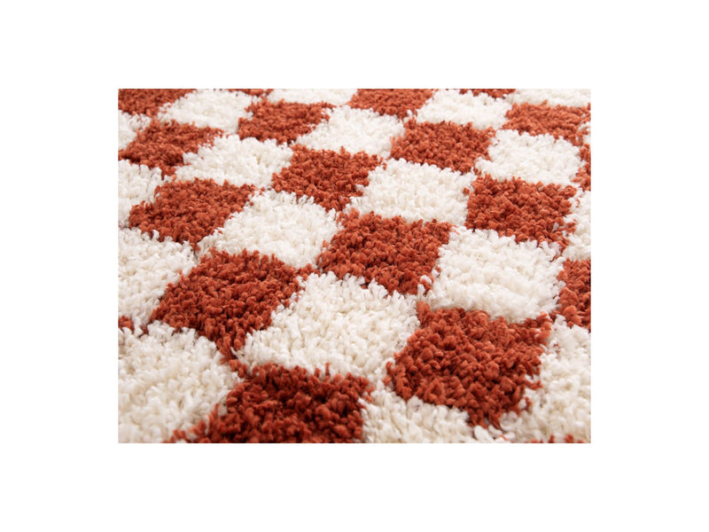 Tapis Poils Longs Damien Motifs Damier - Orange