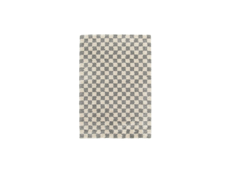 Tapis Poils Longs Damien Motifs Damier - Gris