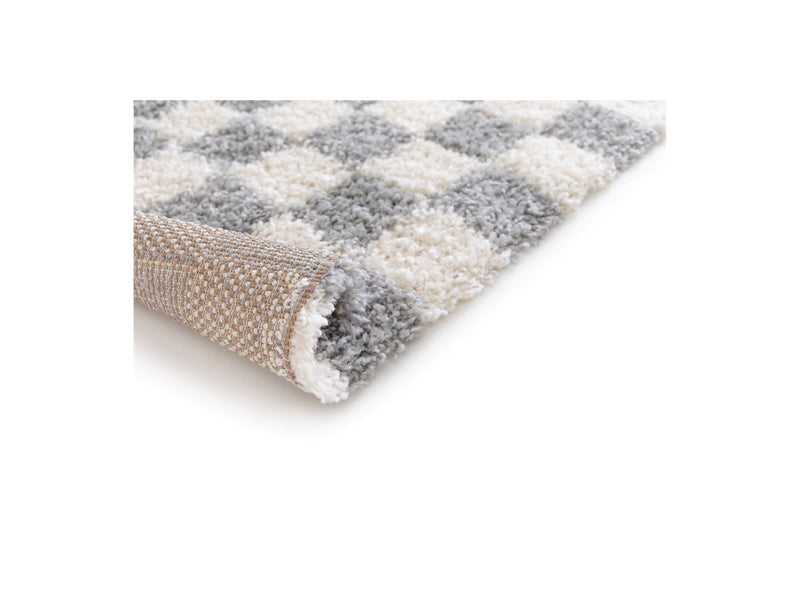 Tapis Poils Longs Damien Motifs Damier - Gris