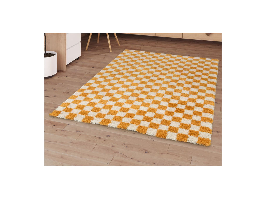 Damien - Long-Pile Rug - Checkerboard Pattern - Yellow