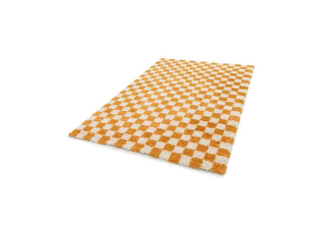 Damien - Long-Pile Rug - Checkerboard Pattern - Yellow