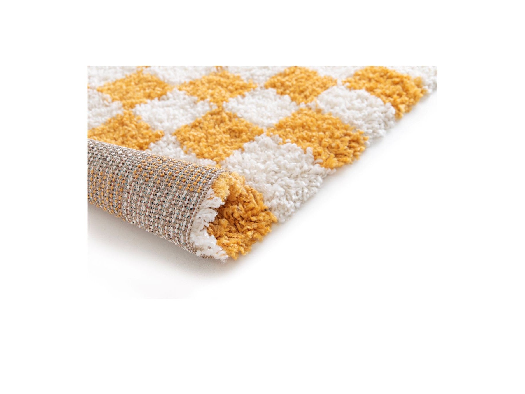 Damien - Long-Pile Rug - Checkerboard Pattern - Yellow