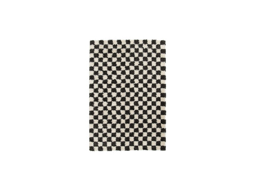 Tapis Poils Longs Damien Motifs Damier - Noir