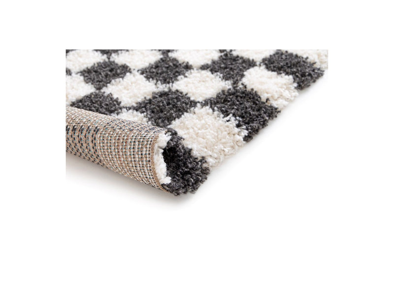 Tapis Poils Longs Damien Motifs Damier - Noir