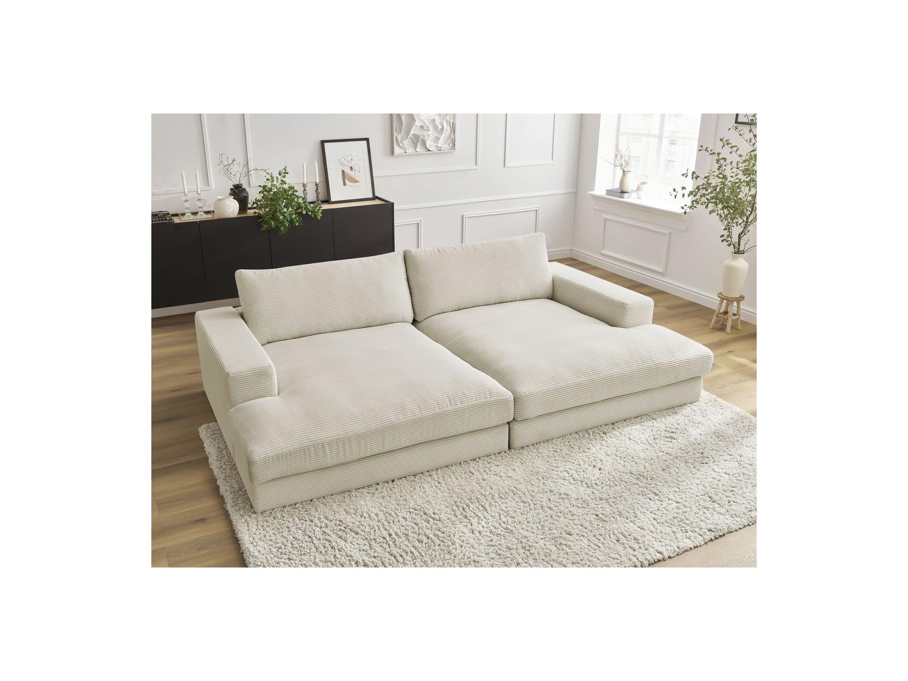 Fixed Straight 4-Seater Compact Sofa Deep Seat - Leonard - Corduroy
